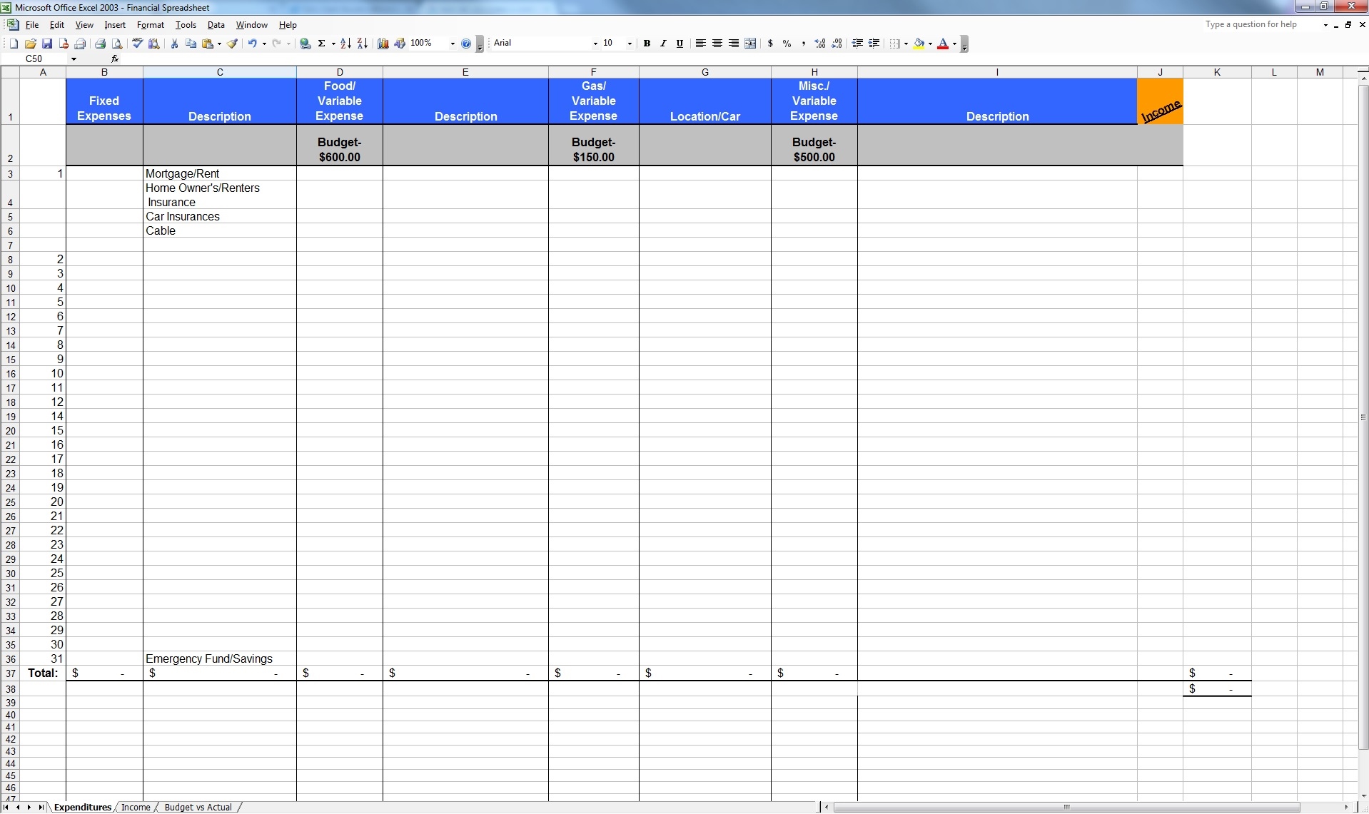 Financial Spreadsheet
